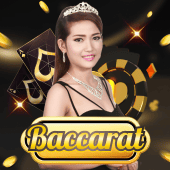 Baccarat table game icon with cards and gold chips